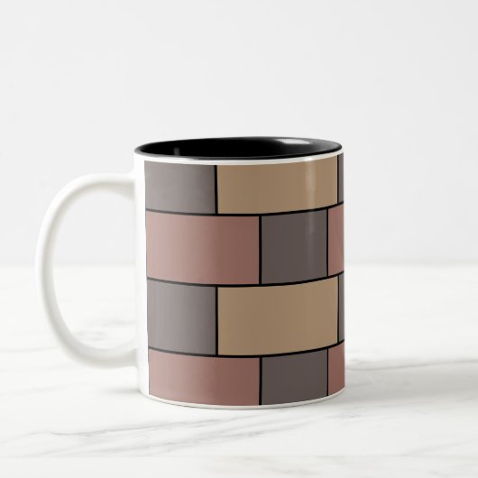 Grau Peach Pink Brick Wall Zweifarbige Tasse (Links)