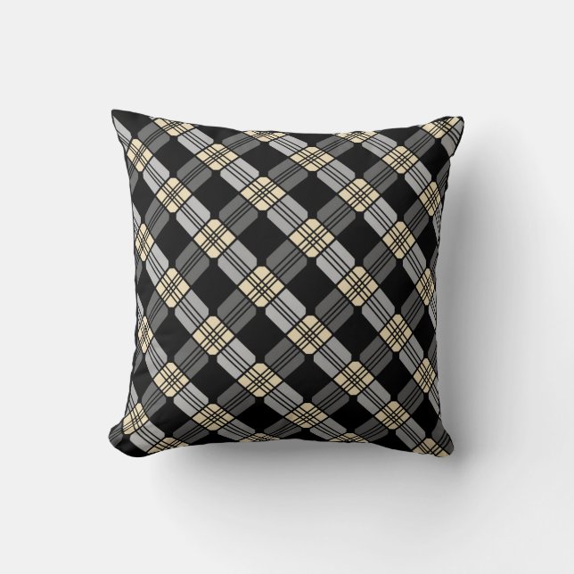 Grau Picnic Reversible Throw Kissen (Vorderseite)