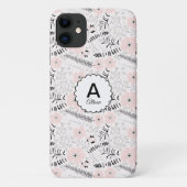 Grau-Pink-Blume Monogramm Case-Mate iPhone Hülle (Rückseite)