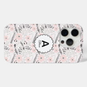 Grau-Pink-Blume Monogramm Case-Mate iPhone Hülle (Rückseite (Horizontal))