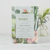 GRAU PINK FLORAL CACTI FOLIAGE BRAUTPARTY EINLADUNG (Stehend Vorderseite)