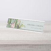GRAU PINK FLORAL DESERT CACTI FOLIAGE WATERCOLOR SCHREIBTISCHNAMENSPLAKETTE (Vorderseite )