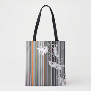 Grau Pinstripe und Blumendesign Tasche