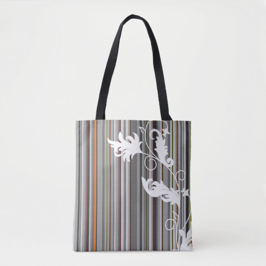 Grau Pinstripe und Blumendesign Tasche (Vorderseite)