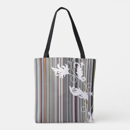 Grau Pinstripe und Blumendesign Tasche (Rückseite)