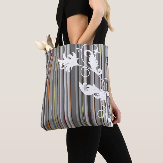 Grau Pinstripe und Blumendesign Tasche (Von Nahem)