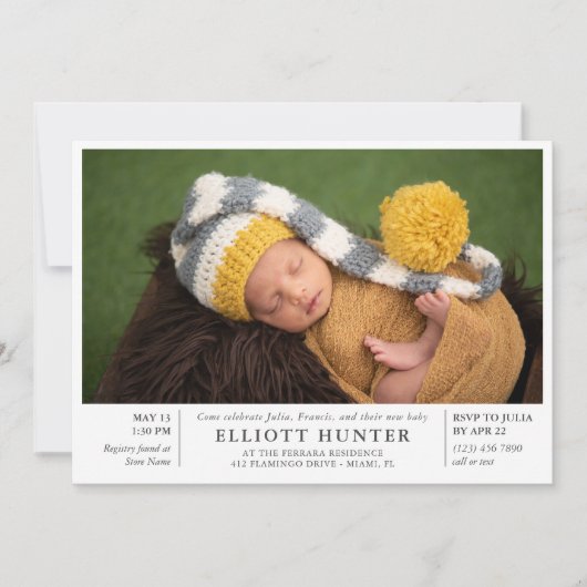 Grau Post Birth Baby Dusche Foto Sip & See Einladung (Vorderseite)