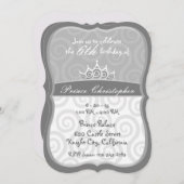 Grau-Prinz-Kronen-Spirale Geburtstag Einladung (Vorne/Hinten)