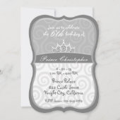 Grau-Prinz-Kronen-Spirale Geburtstag Einladung (Vorderseite)