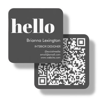 Grau | QR Code Social Media Hallo Quadratische Visitenkarte