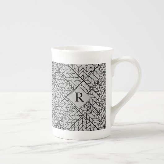 GRAU RAUTE STRICK Knochen China Tasse + Text (Rechts)