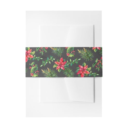 Grau Red Green Floral Christmas Einladungsbanderole (Vorderseite Beispiel)