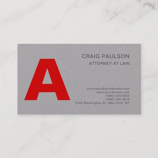 Grau Red Monogram Attorney at Law Modern Visitenkarte (Vorderseite)