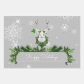 Grau-Rentier-Wrapping Paper Geschenkpapier Set (Vorderseite)