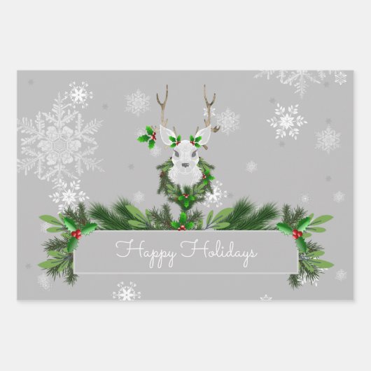 Grau-Rentier-Wrapping Paper Geschenkpapier Set (Vorderseite)