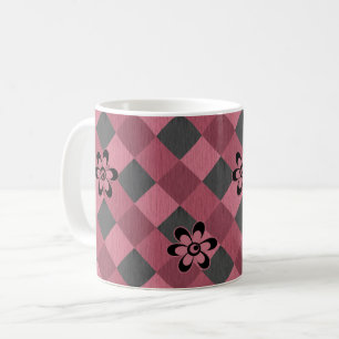Grau rosa geometrisches kariertes Muster mit Blume Kaffeetasse