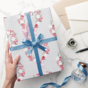 Grau Rosa Rosé Florales Herz Brautparty   Geschenkpapier