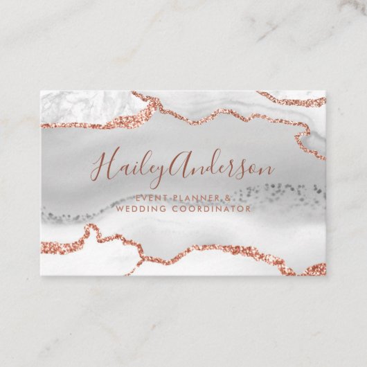 Grau & Rose Gold Glitzer Aquarell Gilded Agate Visitenkarte (Vorderseite)
