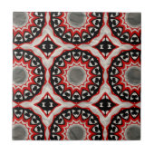 Grau-Rot-Ethnic Mosaic Geometric Muster Fliese (Vorderseite)