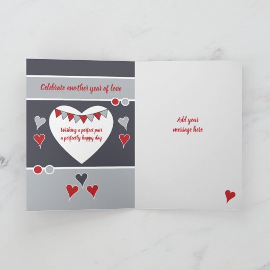 Grau rot mit Herzen und buntem Jubiläum Karte (Innenseite)