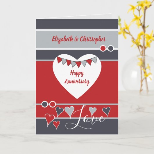 Grau rot mit Herzen und buntem Jubiläum Karte (Gelbe Blume)