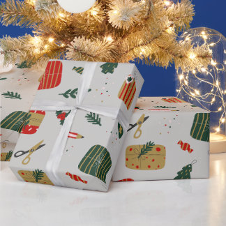 Grau Rot und Gold Süße illustrierte Weihnachten Geschenkpapier