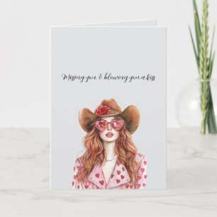 Grau Rote Kopf Dame Cowgirl Bläst Ihnen Einen Kuss Karte