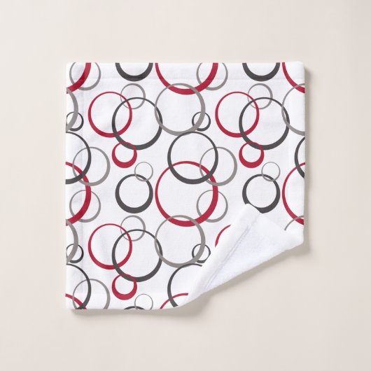 Grau-rote Kreise weiß Badhandtuch Set (Waschlappen)