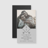 Grau Rustic Boho Foto Verlobung Save the Date Magnetkarte (Vorne/Hinten)