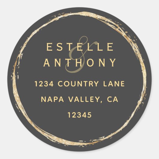 Grau Rustic Gold Circle Ampere und Rücksendeadress Runder Aufkleber (Vorderseite)