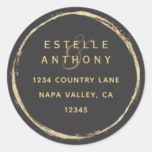 Grau Rustic Gold Circle Ampere und Rücksendeadress Runder Aufkleber