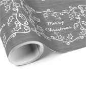Grau Rustic Holly Wrapping Paper Geschenkpapier (Rolleneckpunkt)