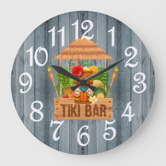 Grau Rustic Tiki Bar Large Clock Große Wanduhr (Vorderseite)