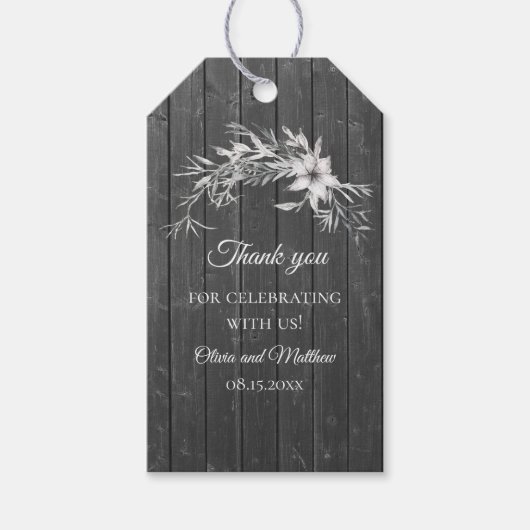 Grau rustikal. Blumenzarte aus Holz Danke Geschenkanhänger (Vorderseite)