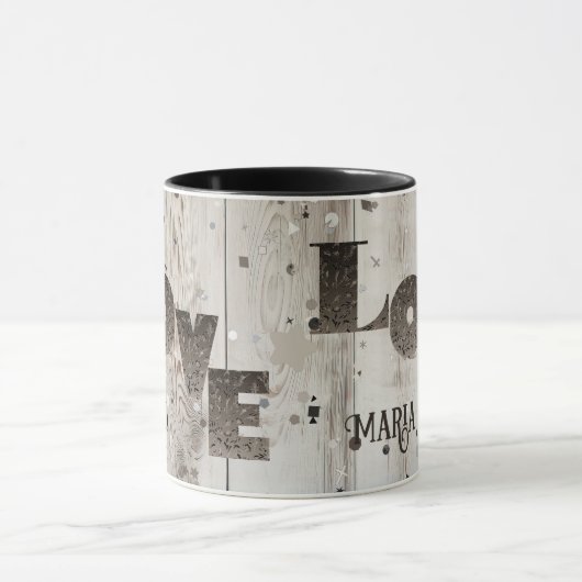 Grau Rustikales Holz Romantische Liebe Valentines  Tasse (Zentrum)