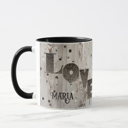 Grau Rustikales Holz Romantische Liebe Valentines  Tasse (Links)