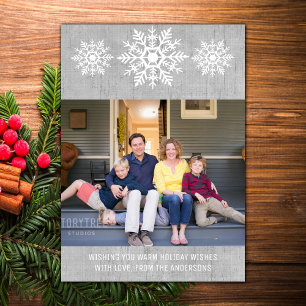 Grau Rustikales Snowflake Holiday Foto Feiertagskarte