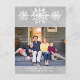Grau Rustikales Snowflake Holiday Foto Feiertagspostkarte