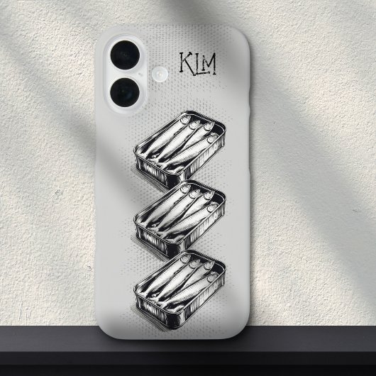 Grau Sardine Art Grunge Zeichnend Custom Monogram Case-Mate iPhone Hülle