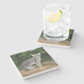 Grau Savannah Cat Square Untersetzer (Seitenansicht)