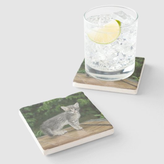 Grau Savannah Cat Square Untersetzer (Seitenansicht)