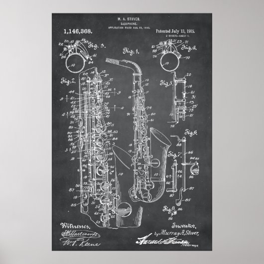 Grau | Saxophon - Patent Poster (Vorne)