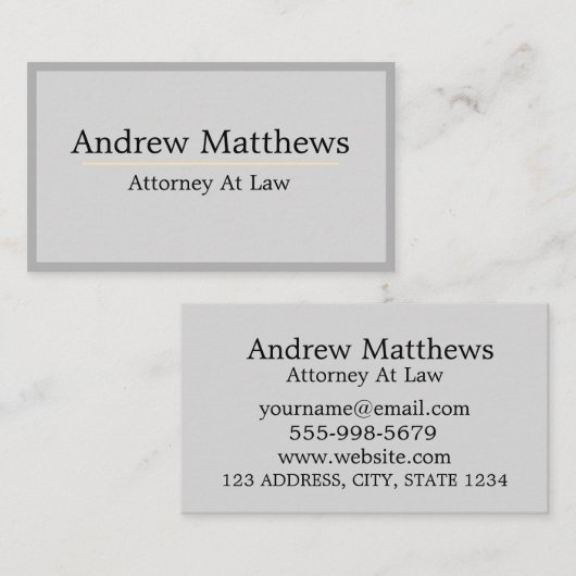 Grau Schlicht Simple Modern Attorney Law Office Visitenkarte (Vorne/Hinten)