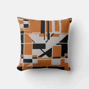 Grau Schwarz auf Orange Geometrisches Abstraktes L Kissen