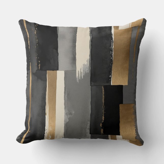 Grau schwarz beige und Bronze abstrakt Kissen (Vorderseite)