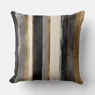 Grau-schwarz-beige und goldene Streifen Kissen