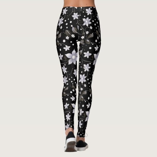 Grau-Schwarz-Blume-Muster Leggings (Rückseite)