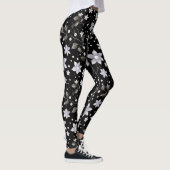 Grau-Schwarz-Blume-Muster Leggings (Rechts)
