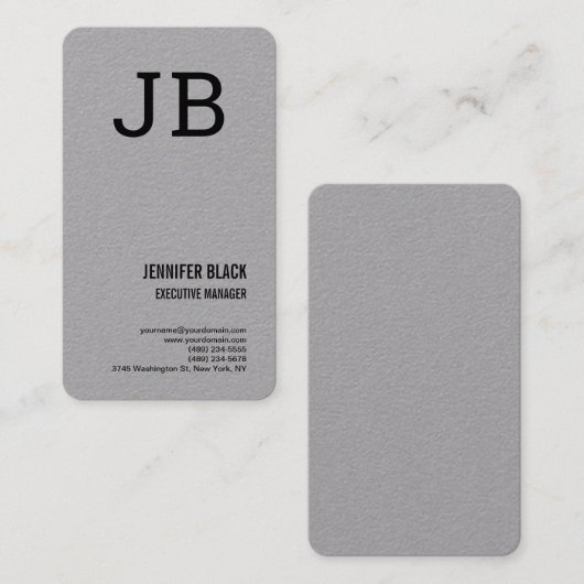 Grau Schwarz Bold Monogram Minimalistisch Moderne Visitenkarte (Vorne/Hinten)