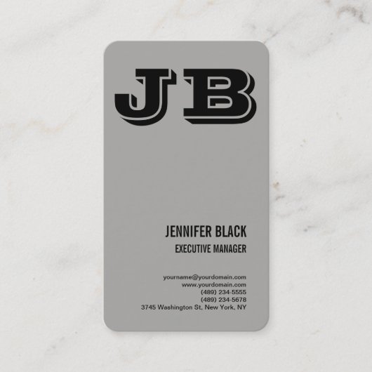 Grau Schwarz Bold Monogram Minimalistisch Moderne Visitenkarte (Vorderseite)